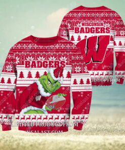 NCAA Wisconsin Badgers Sneaky Grinch Christmas 2024 Ugly Sweaters