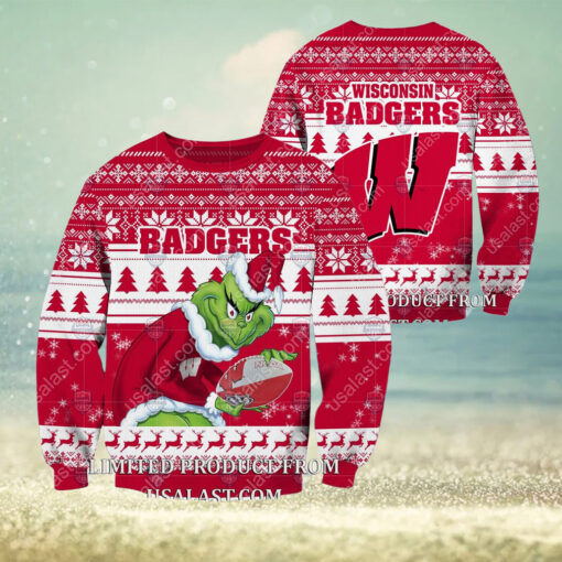 NCAA Wisconsin Badgers Sneaky Grinch Christmas 2024 Ugly Sweaters