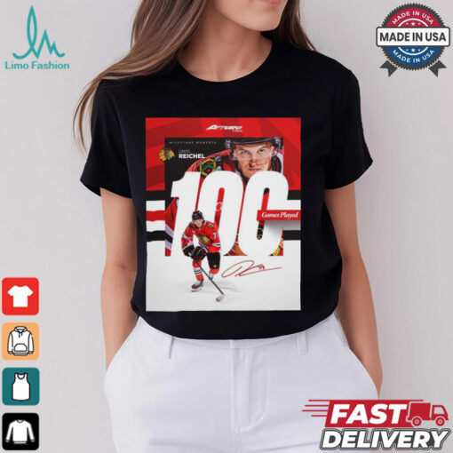 NHL Chicago Blackhawks Lukas Reichel 100 Games Played Signature Poster t shirt