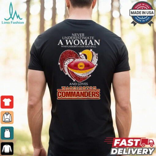 Never underestimate a woman and loves Washington Commanders shirt