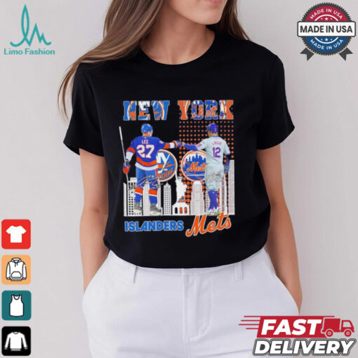 New York Islanders Anders Lee x New York Mets Francisco Lindor skyline shirt