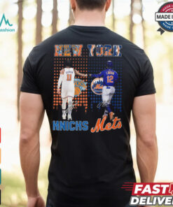 New York Knicks Jalen Brunson x New York Mets Francisco Lindor city skyline signatures shirt