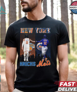 New York Knicks Jalen Brunson x New York Mets Francisco Lindor city skyline signatures shirt