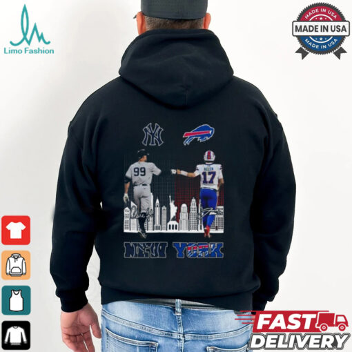 New York Yankees Aaron Judge And Buffalo Bills Josh Allen Signatures Skyline 2024 T shirt