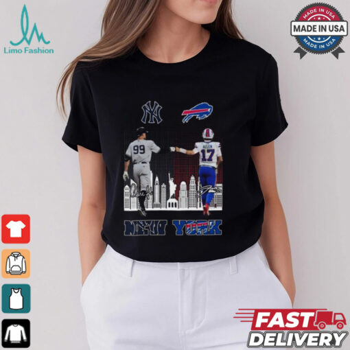 New York Yankees Aaron Judge And Buffalo Bills Josh Allen Signatures Skyline 2024 T shirt