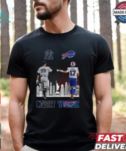 New York Yankees Aaron Judge And Buffalo Bills Josh Allen Signatures Skyline 2024 T shirt