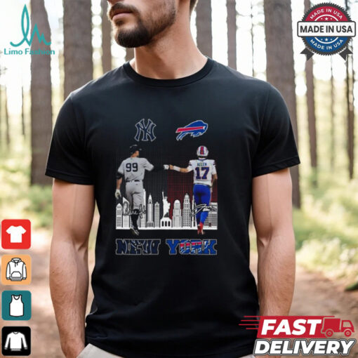 New York Yankees Aaron Judge And Buffalo Bills Josh Allen Signatures Skyline 2024 T shirt