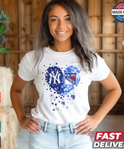 New York Yankees and New York Rangers Heart Tiny 2024 T Shirt White