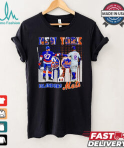 New York city skyline Islanders Lee and Mets Lindor signatures shirt