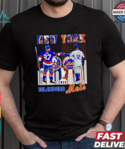 New York city skyline Islanders Lee and Mets Lindor signatures shirt