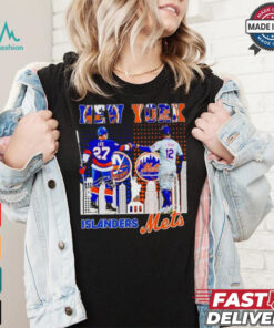 New York city skyline Islanders Lee and Mets Lindor signatures shirt