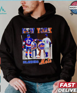New York city skyline Islanders Lee and Mets Lindor signatures shirt