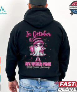 October We Wear Pink Breast Cancer Awareness Shirt, Cute Ghost Halloween Tee