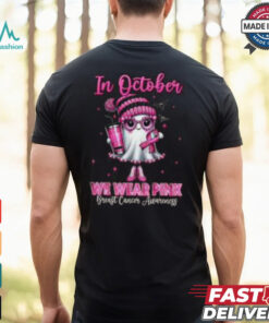 October We Wear Pink Breast Cancer Awareness Shirt, Cute Ghost Halloween Tee