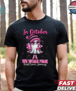 October We Wear Pink Breast Cancer Awareness Shirt, Cute Ghost Halloween Tee