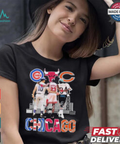 Official Chicago Cubs Ron Santo Chicago Bulls Michael Jordan Chicago Bears Walter Payton T Shirt