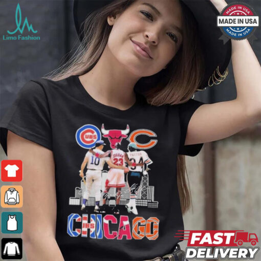 Official Chicago Cubs Ron Santo Chicago Bulls Michael Jordan Chicago Bears Walter Payton T Shirt