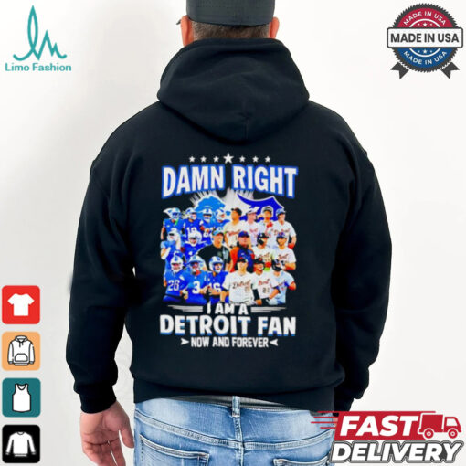 Official Damn Right I am a Detroit Fan Detroit Tigers Detroit Lions now and forever shirt