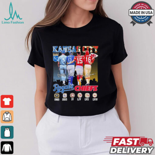 Official Kansas City Royals Brett, Perez X Kansas City Chiefs Mahomes, Dawson Signatures Shirt