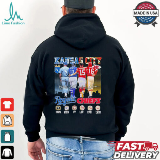 Official Kansas City Royals Brett, Perez X Kansas City Chiefs Mahomes, Dawson Signatures Shirt