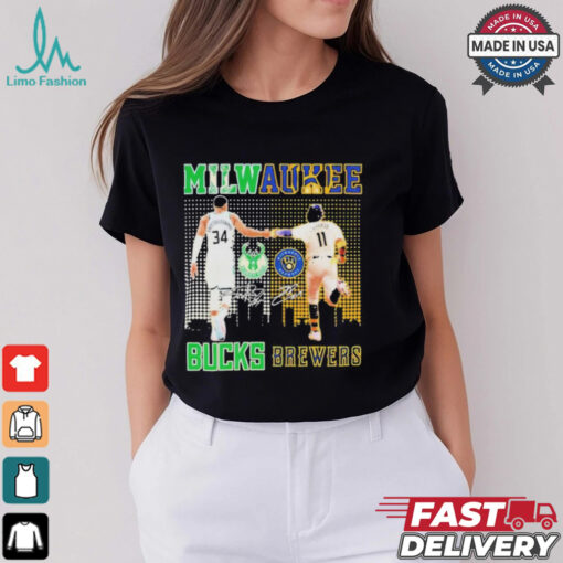 Official Milwaukee bucks milwaukee brewers city signature T shirt