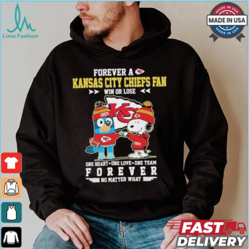 Official Snoopy And Bluey Forever A Kansas City Chiefs Fan Win Or Lose One Heart One Love One Team Shirt