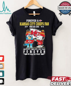 Official Snoopy And Bluey Forever A Kansas City Chiefs Fan Win Or Lose One Heart One Love One Team Shirt