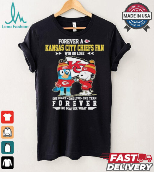 Official Snoopy And Bluey Forever A Kansas City Chiefs Fan Win Or Lose One Heart One Love One Team Shirt
