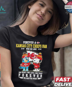 Official Snoopy And Bluey Forever A Kansas City Chiefs Fan Win Or Lose One Heart One Love One Team Shirt