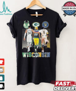 Official Wisconsin Giannis Antetokounmpo Jordan Love And Jackson Chourio Signatures Shirt