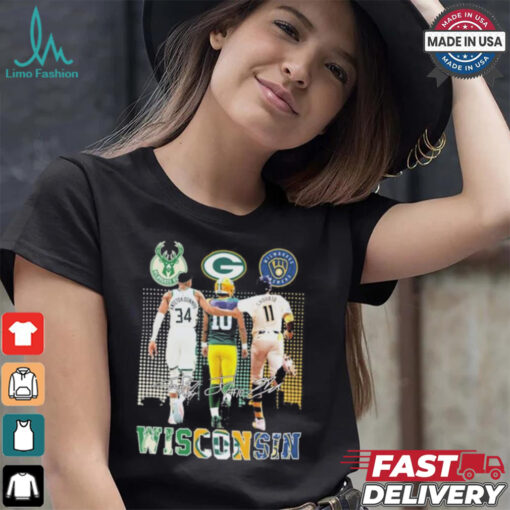 Official Wisconsin Giannis Antetokounmpo Jordan Love And Jackson Chourio Signatures Shirt