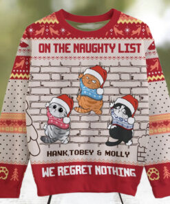 On The Naughty List We Regret Nothing, Personalized All Over Print Sweater, Kid Sweatshirt, Ugly Sweater,