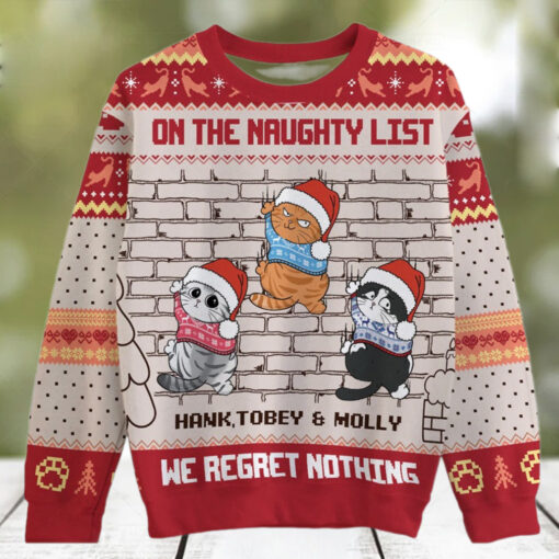 On The Naughty List We Regret Nothing, Personalized All Over Print Sweater, Kid Sweatshirt, Ugly Sweater,