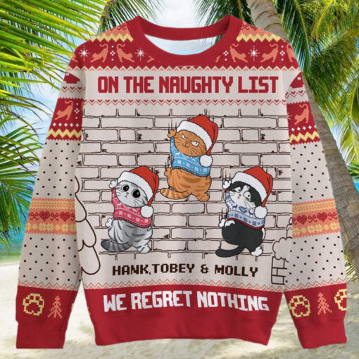 On The Naughty List We Regret Nothing, Personalized All Over Print Sweater, Kid Sweatshirt, Ugly Sweater,