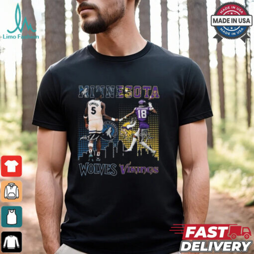 Original Minnesota Wolves Edwards Wolves x Minnesota Vikings Jefferson Signatures Shirt