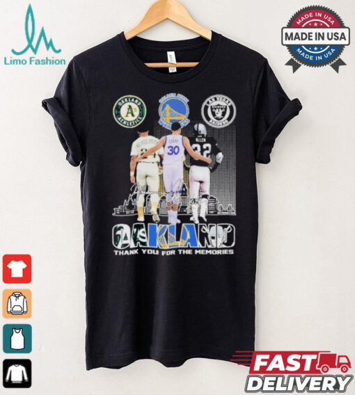 Original Oakland City Oakland Athletics Golden State Warriors Las Vegas Raiders Thankk You For The Memories Signatures T Shirt