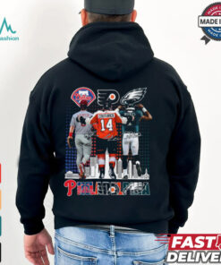 Original Philadelphia Phillies, Flyers, And Eagles Sean Couturier, Bryce Harper, Jalen Hurts Signatures 2024 T shirt