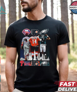 Original Philadelphia Phillies, Flyers, And Eagles Sean Couturier, Bryce Harper, Jalen Hurts Signatures 2024 T shirt