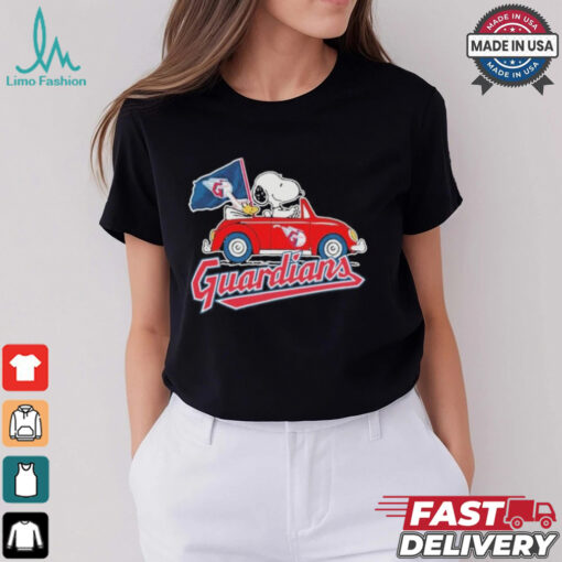 Peanuts Snoopy And Woodstock X Cleveland Guardians October Driving Car Shirt