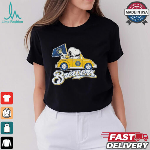 Peanuts Snoopy And Woodstock X Milwaukee Brewers October Driving Car Shirt