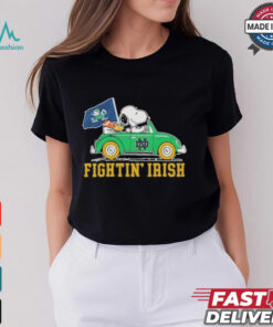 Peanuts Snoopy And Woodstock X Notre Dame Football Driving Car Shirt