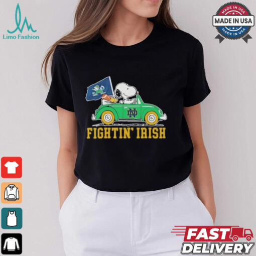 Peanuts Snoopy And Woodstock X Notre Dame Football Driving Car Shirt