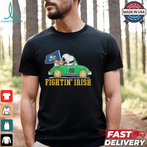 Peanuts Snoopy And Woodstock X Notre Dame Football Driving Car Shirt