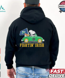 Peanuts Snoopy And Woodstock X Notre Dame Football Driving Car Shirt