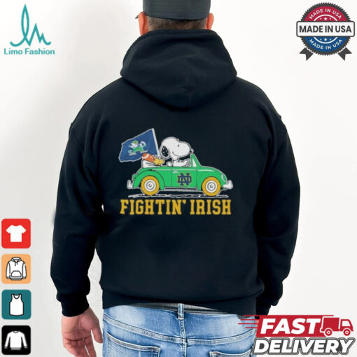 Peanuts Snoopy And Woodstock X Notre Dame Football Driving Car Shirt