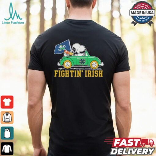 Peanuts Snoopy And Woodstock X Notre Dame Football Driving Car Shirt