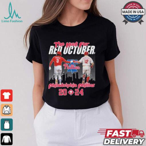 Philadelphia Phillies The Hunt For Red October 2024 Baseball League Harper and Schwarber Signatures t shirt