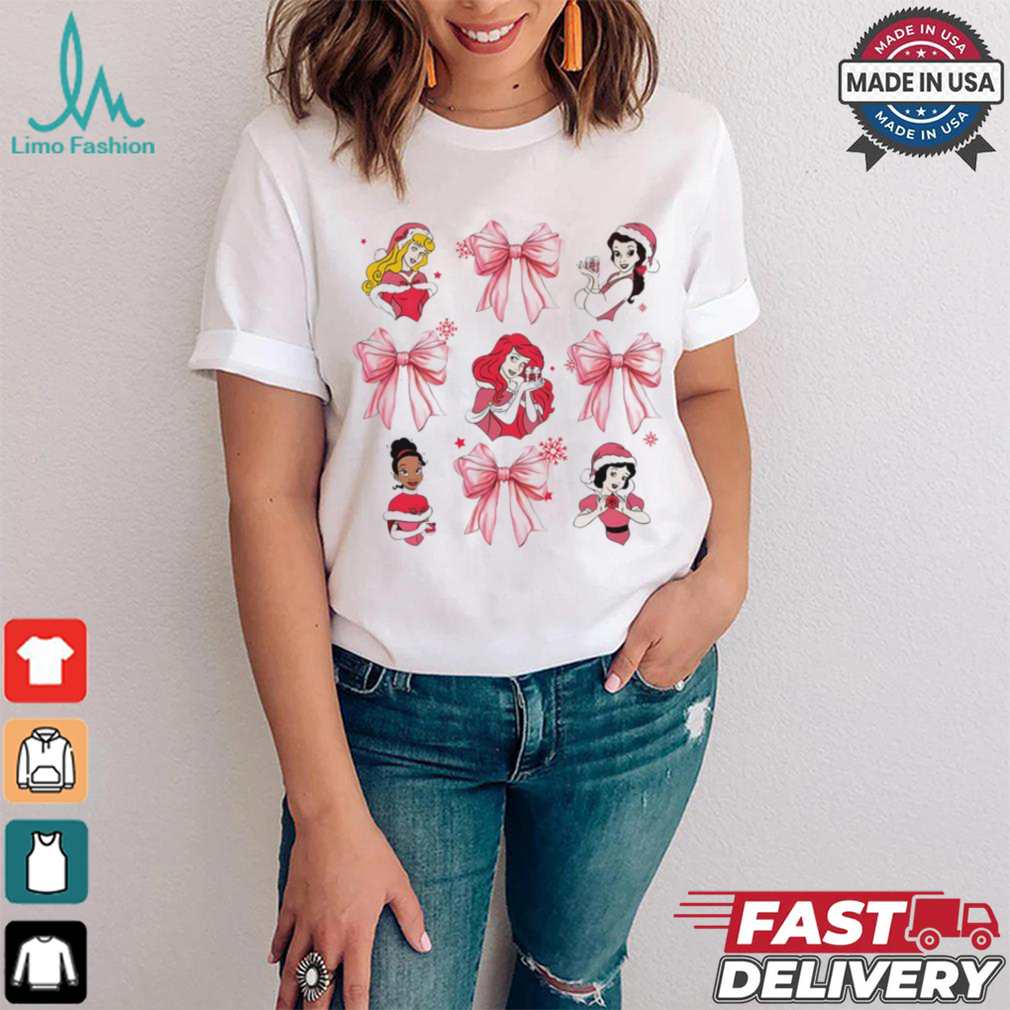 Pink Christmas Disney princess santa hat coquette bow shirt Pink Christmas Disney princess santa hat coquette bow shirt