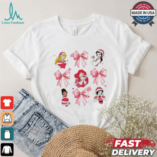 Pink Christmas Disney princess santa hat coquette bow shirt