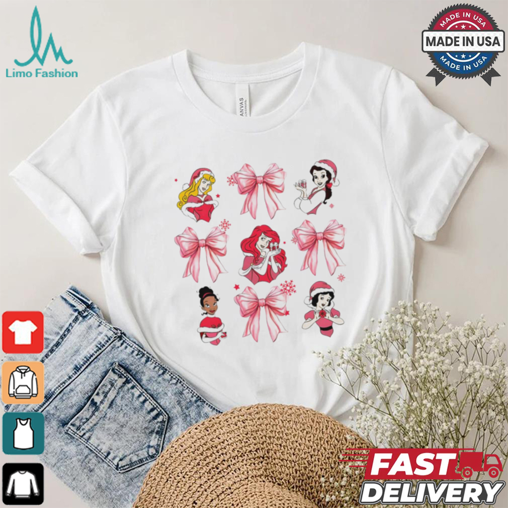 Pink Christmas Disney princess santa hat coquette bow shirt Pink Christmas Disney princess santa hat coquette bow shirt